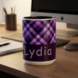 15 Unzen Pflaume Lila Karo Monogramm Kombi-Tasse Tasse
