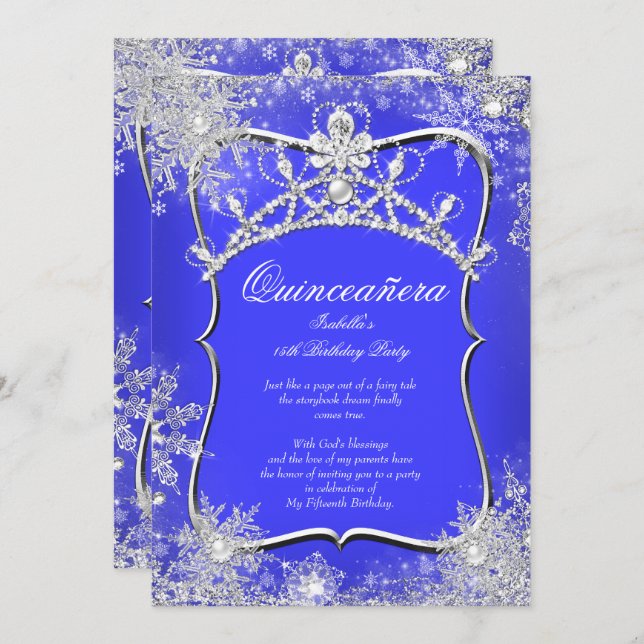 15. Winter Wonderland Royal Blue Einladung (Vorne/Hinten)