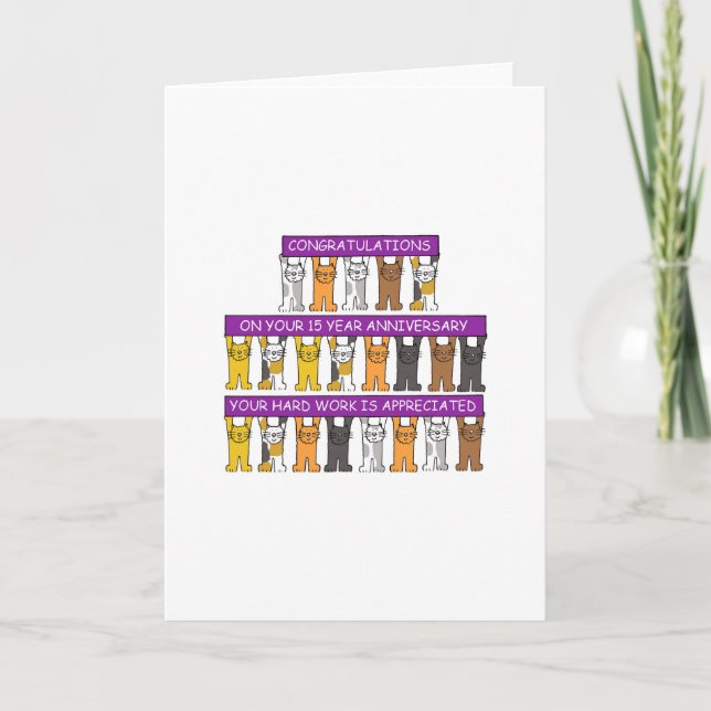 15 Year Work Anniversary Gratulationen Cute Cats Karte (Vorderseite)