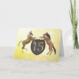 15 years old birthday card with rearing horses karte