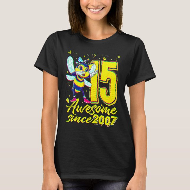 15 Years Old Dabbing Bee 15th Birthday Kids Girls  T-Shirt (Vorderseite)