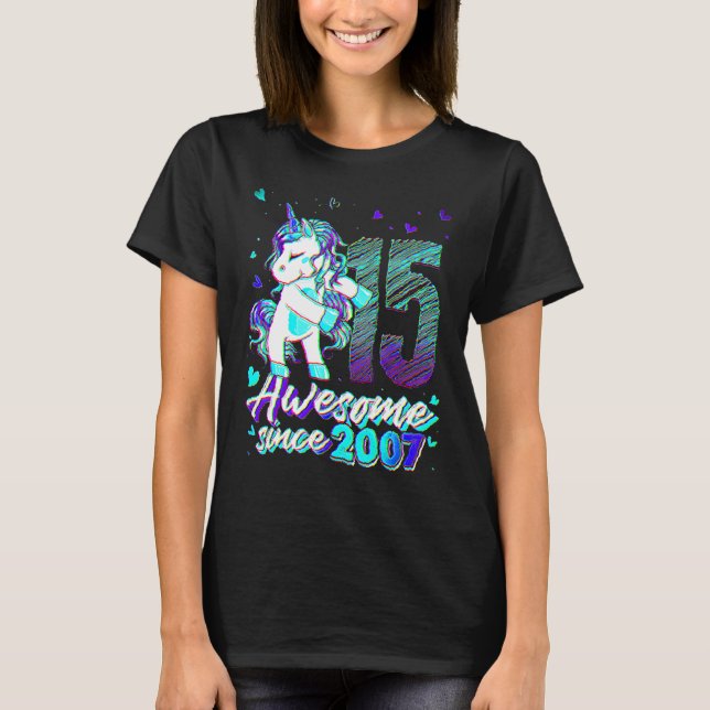 15 Years Old  Unicorn Flossing 15th Birthday Unico T-Shirt (Vorderseite)