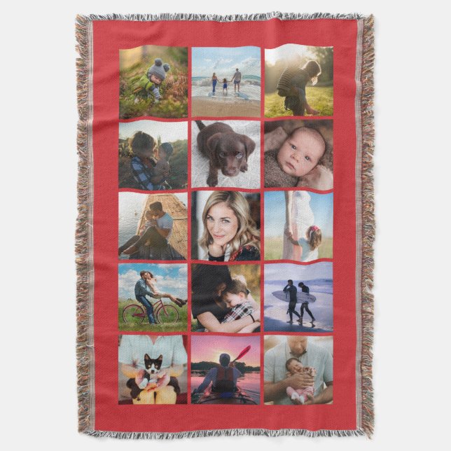 15er Quadrat-Fotocollage-Andenken Rot Decke (Vorderseite Vertikal)