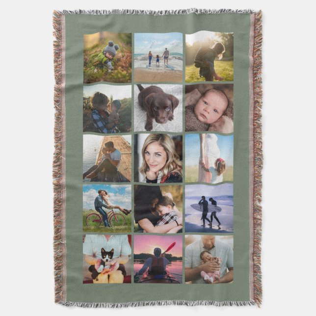 15er Quadrat-Fotocollage-Andenken Sage Decke (Vorderseite Vertikal)
