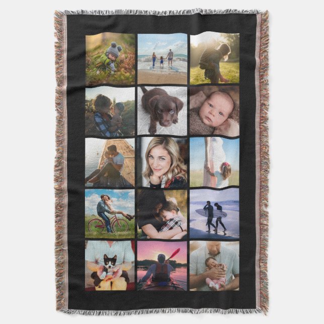 15er Quadrat-Fotocollage-Andenken Schwarz Decke (Vorderseite Vertikal)