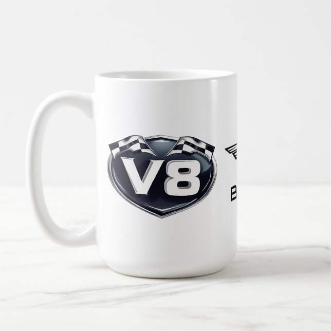 15oz Coffee Tasse V8 Logo & Horse Wings (Links)