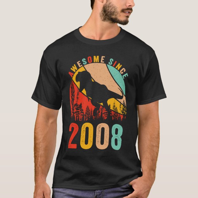 15th Bday Dinosaur T Rex Boys Retro Awesome Since  T-Shirt (Vorderseite)