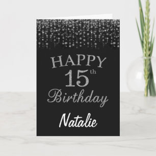 15th Birthday Black and Silver Glitter Card Karte