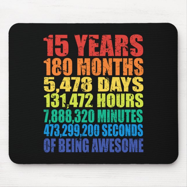 15th Birthday, Boys &amp; Girls, Cool 15 Years Of  Mousepad (Vorne)