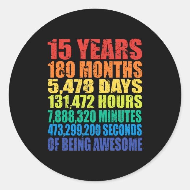 15th Birthday, Boys &amp; Girls, Cool 15 Years Of  Runder Aufkleber (Vorderseite)