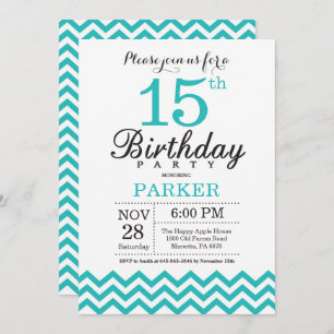 15th Birthday Invitation Teal Chevron Einladung