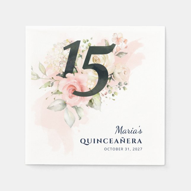15th Birthday Party Quinceanera Floral Rustic Serviette (Vorderseite)