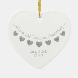 15th Crystal Wedding anniversary heart ornament