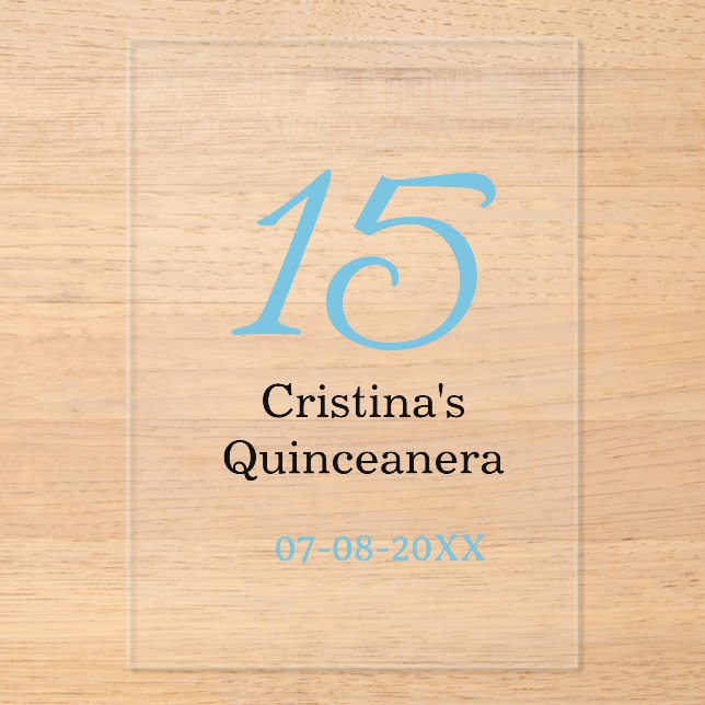 15th quinceanera birthday blue black bold letter n acryleinladungen (Vorderseite)