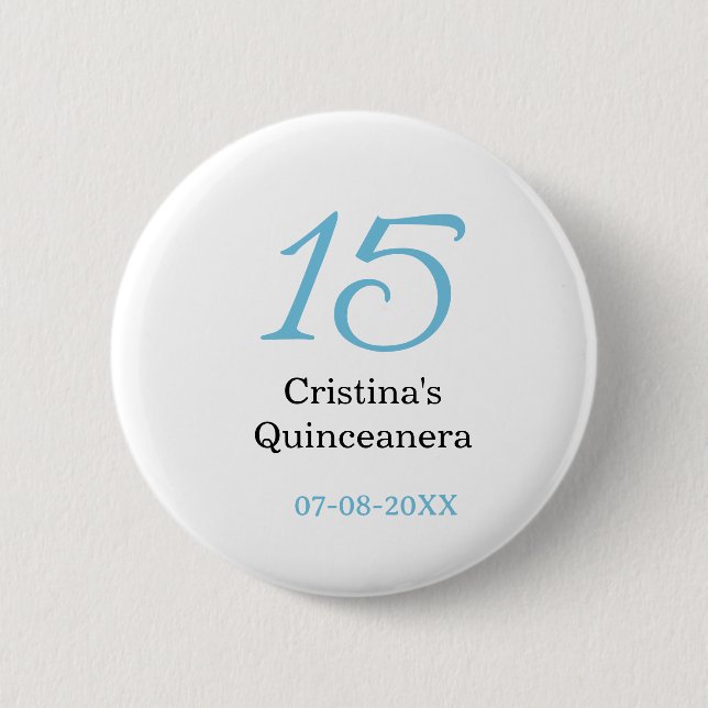 15th quinceanera birthday blue black bold letter n button (Vorderseite)