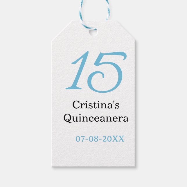 15th quinceanera birthday blue black bold letter n geschenkanhänger (Vorderseite)