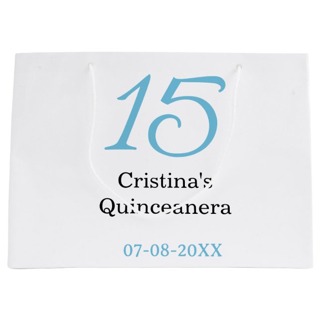 15th quinceanera birthday blue black bold letter n große geschenktüte (Vorderseite)