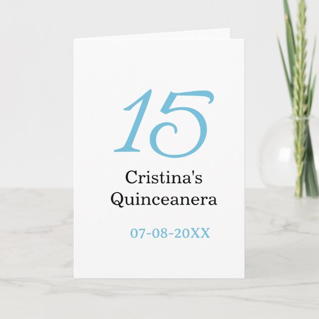 15th quinceanera birthday blue black bold letter n karte (Vorderseite)