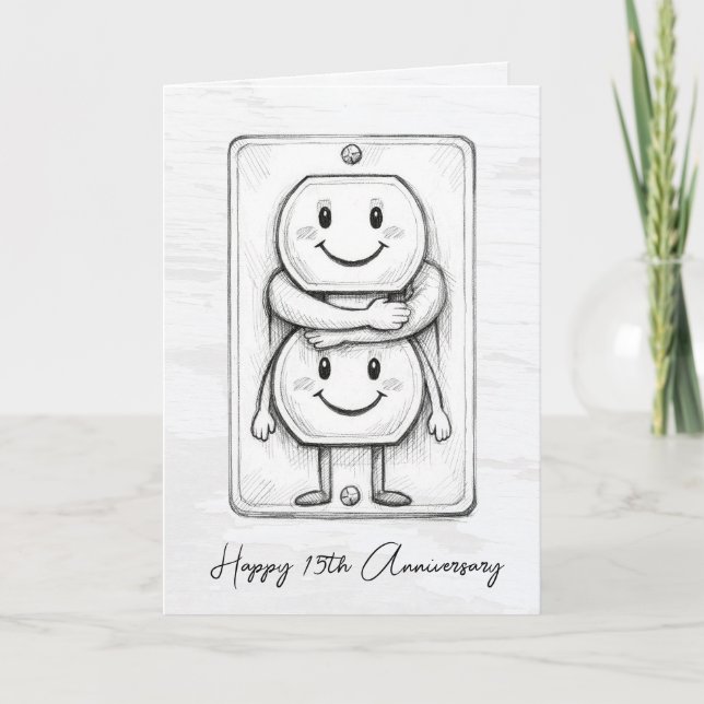15th Wedding Anniversary Electrical Socket  Karte (Vorderseite)