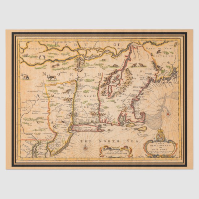 1600 New England Map of Native American Tribes Seidenpapier (Vorderseite)