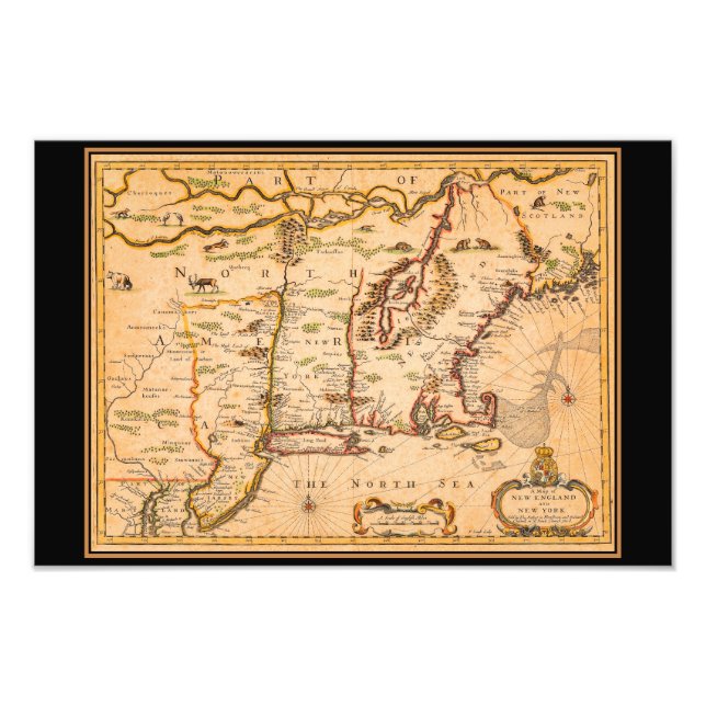 1600er New England Karte Indische Siedlungen Fotodruck (Vorne)