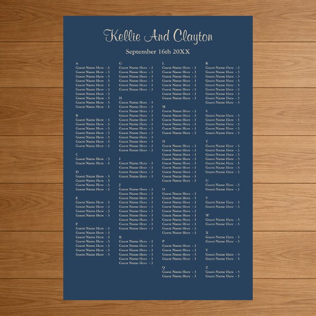 160 Classic Blue Simple Wedding Seating Chart Poster (Von Creator hochgeladen)