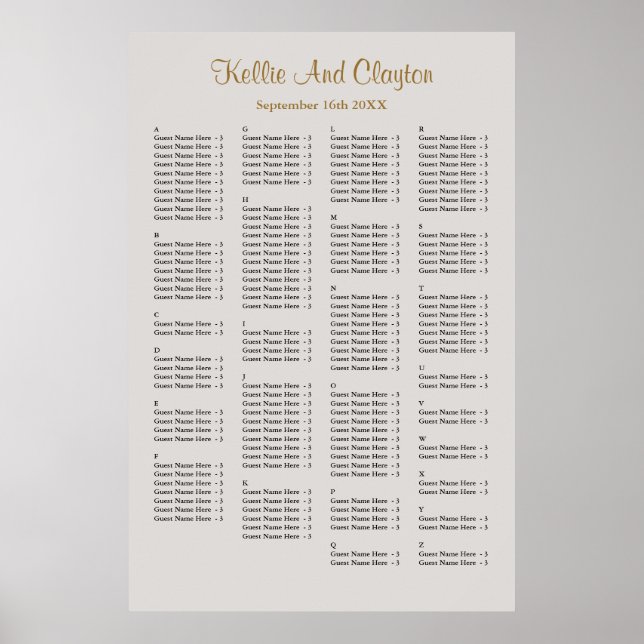 160 Gray Simple Wedding Seating Chart Poster (Vorne)