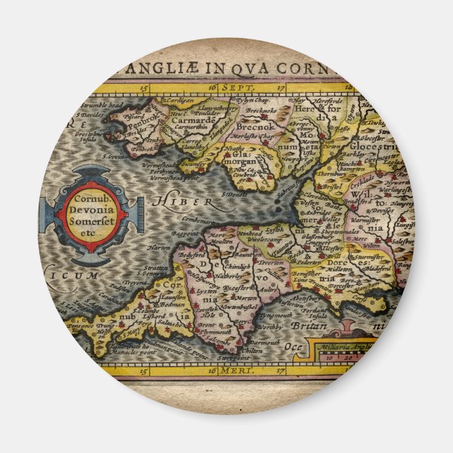 1610 Karte von Cornwall, Devon, Somerset, etc... Magnet (Vorne)