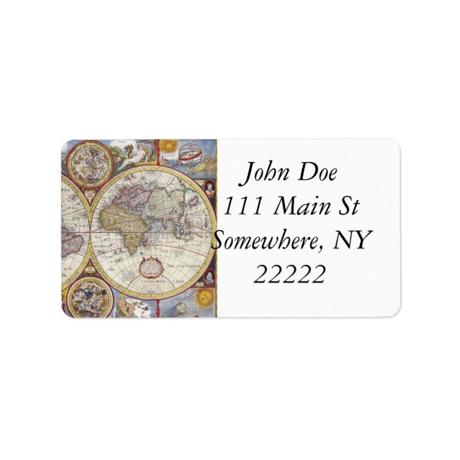 1626 Vintage Weltkarte Adressaufkleber (Vorne)