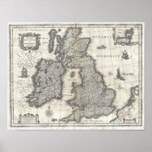 1631 Blaeu-Karte von England, Schottland und Irlan Poster