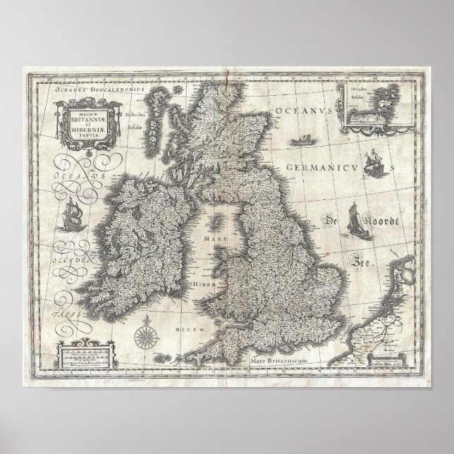1631 Blaeu Map of the England, Scotland & Ireland Poster (Vorne)