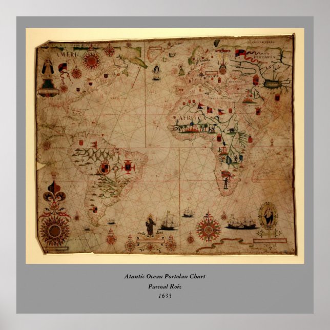1633 Atlantik Portolan Chart - Pascoal Roiz Poster (Vorne)