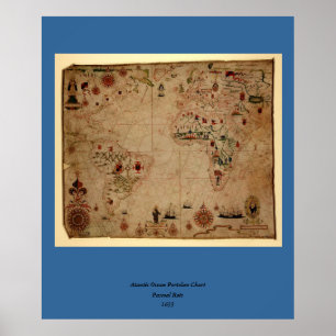 1633 Atlantik Portolan Chart - Pascoal Roiz Poster