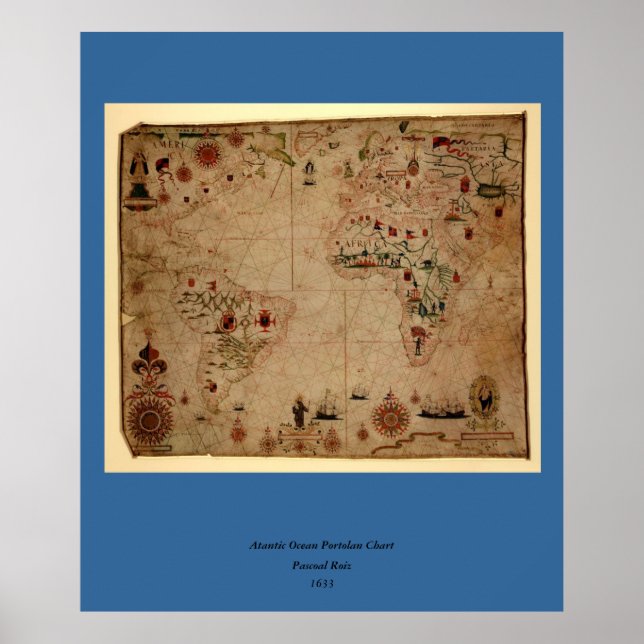 1633 Atlantik Portolan Chart - Pascoal Roiz Poster (Vorne)