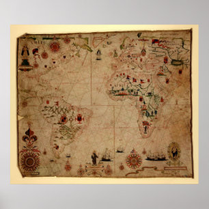 1633 Atlantik Portolan Chart - Pascoal Roiz Poster