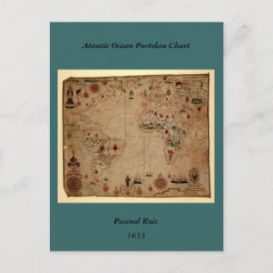 1633 Atlantik Portolan Chart - Pascoal Roiz Postkarte