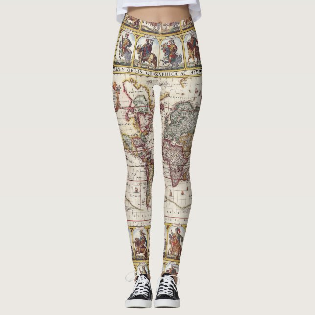 1652 Karte der Welt, Doncker Seeatlas-Weltkarte Leggings (Vorderseite)