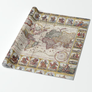 1652 Weltkarte, Doncker Seeatlas Weltkarte Geschenkpapier