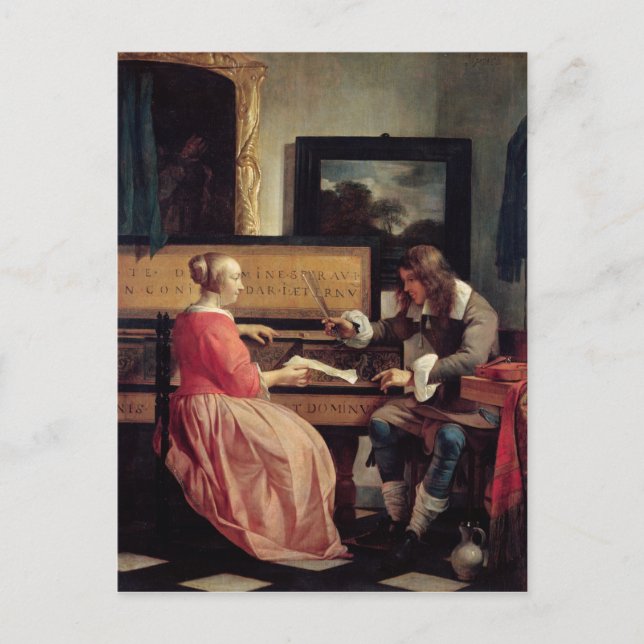 1665, a Man and a Women Seated by a Virginal, c.16 Postkarte (Vorderseite)
