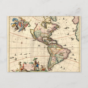 1670 America Map Postcard Postkarte
