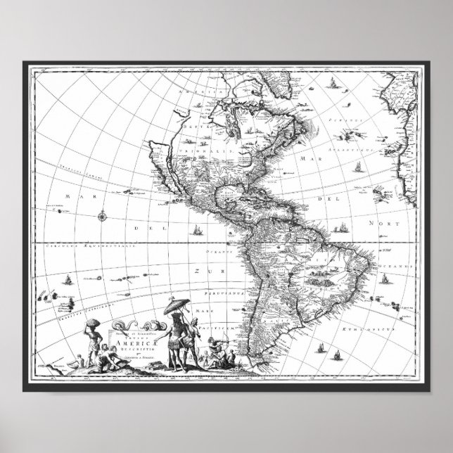 1671 Karte Totius Americae Beschreibung Poster (Vorne)