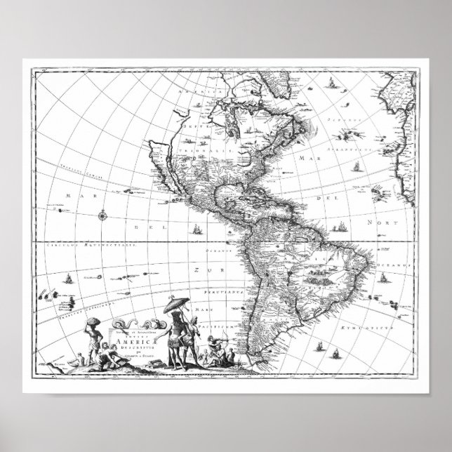 1671 Karte Totius Americae Beschreibung Poster (Vorne)