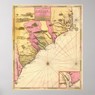 1683 South Carolina Karte Poster