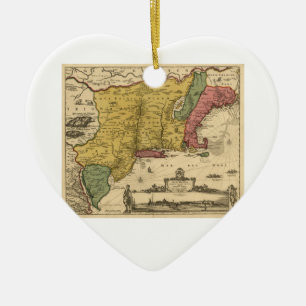 1685 Karte - neues Belgien, die neue Welt, Keramik Ornament