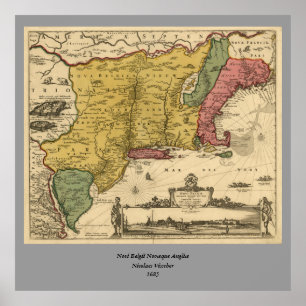 1685 Karte - neues Belgien, die neue Welt, Poster