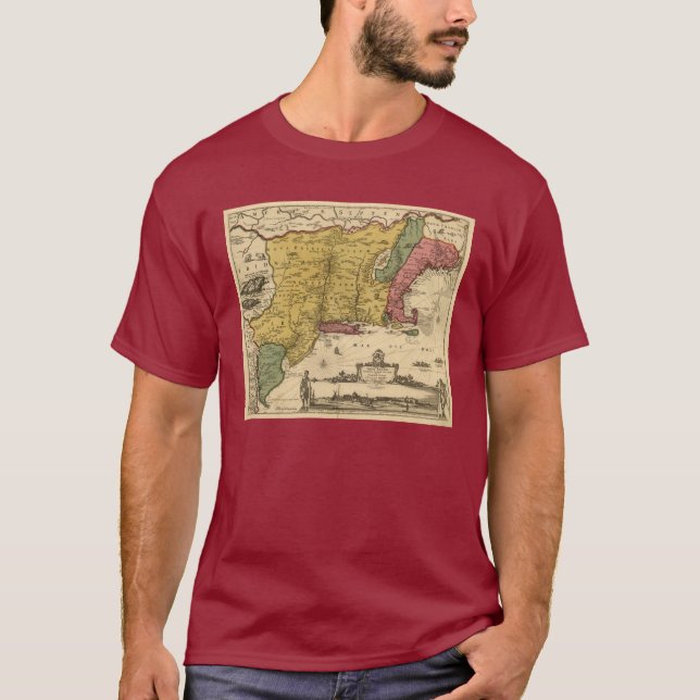 1685 Karte - neues Belgien, die neue Welt, T-Shirt (Vorderseite)