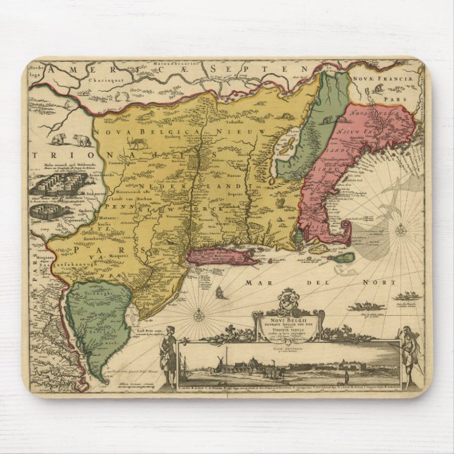 1685 Map - New Belgium, The New World, New England Mousepad (Vorne)