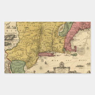 1685 Map - New Belgium, The New World, New England Rechteckiger Aufkleber