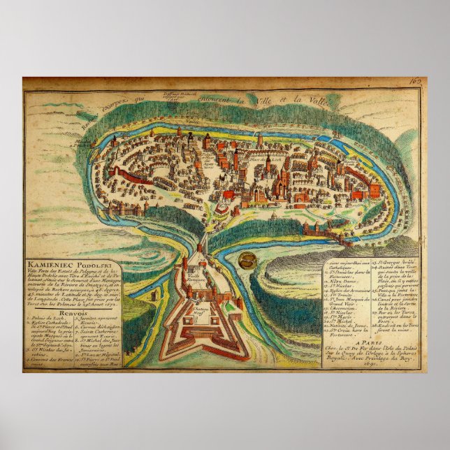 1691 Französische Karte der Stadt Kamianets Podils Poster (Vorne)