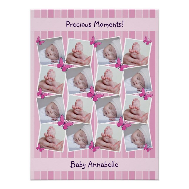 16 Bilder Collage Wertvoll Moments Pink Poster (Vorderseite)